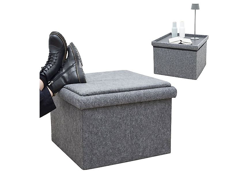 DuneDesign Couchtisch 3-in-1 Sofa Hocker mit Stauraum 56x56x40 Filz, Beiste günstig online kaufen