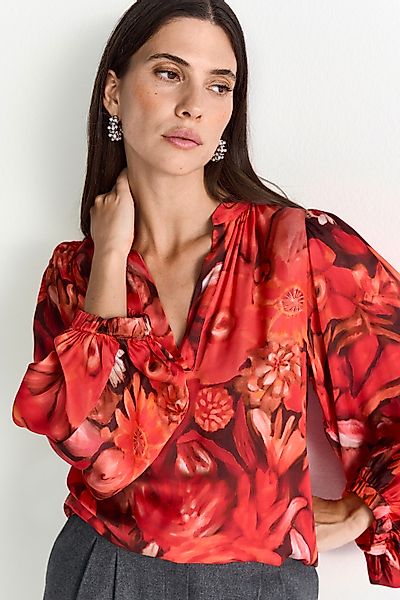 RICHROYAL Langarmbluse mit Blumenprint, V-Ausschnitt, lockere Passform günstig online kaufen