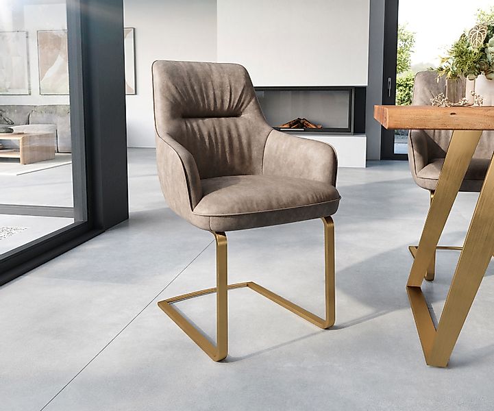 Freischwinger Zelia-Flex mit Armlehnen Mikrofaser Taupe Vintage Freischwing günstig online kaufen