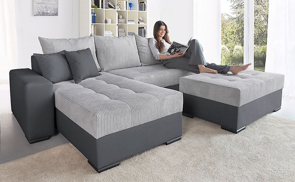 COLLECTION AB Ecksofa »Josy L-Form, B: 214 cm in Cord, Cord-Mix« mit Bettfu günstig online kaufen