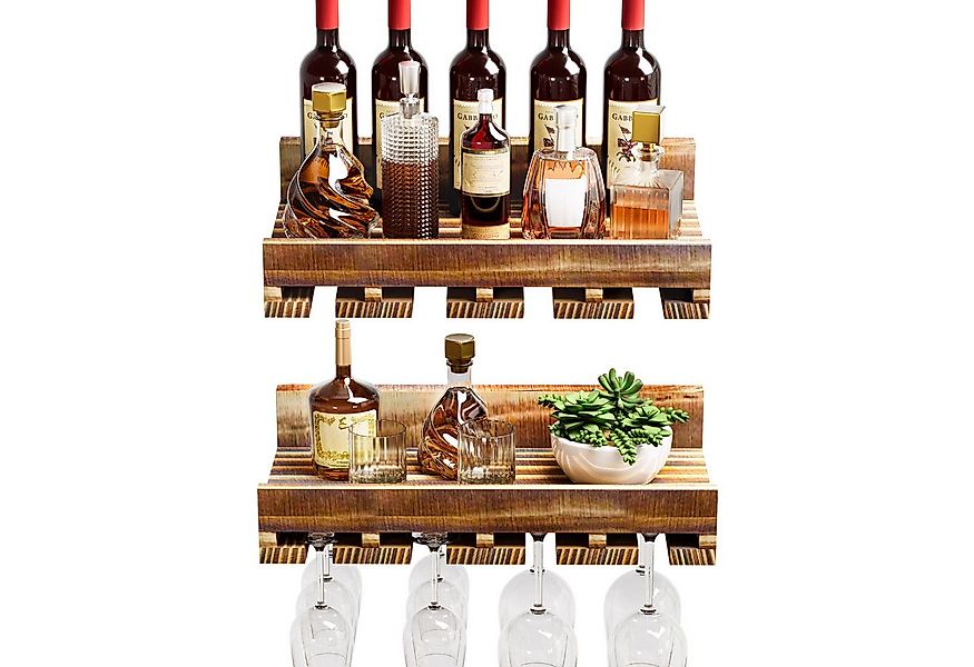 Yorbay Weinregal Set, Weinregal aus Holz Wandregal für Flaschen & Gläser, W günstig online kaufen