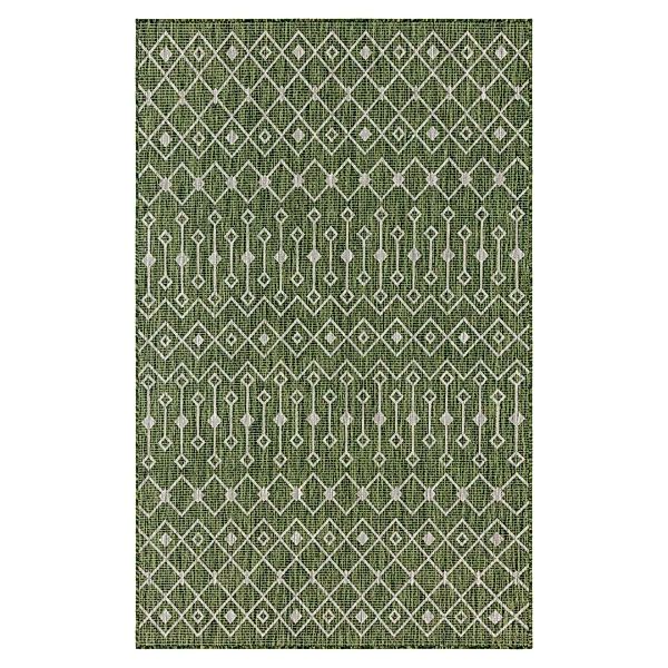 Teppich mit geometrischem Muster Oliv Grün und Creme günstig online kaufen
