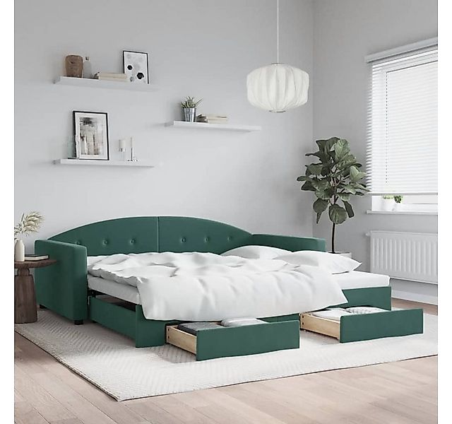 vidaXL Bett, Tagesbett Ausziehbar mit Schubladen Dunkelgrün 100x200 cm Samt günstig online kaufen