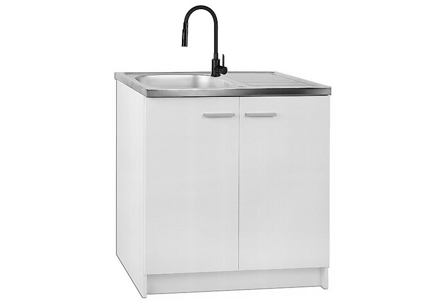 STAMAR Spülenschrank Küchenunterschrank 80 cm Weiß Spüle Armatur Schwarz fl günstig online kaufen