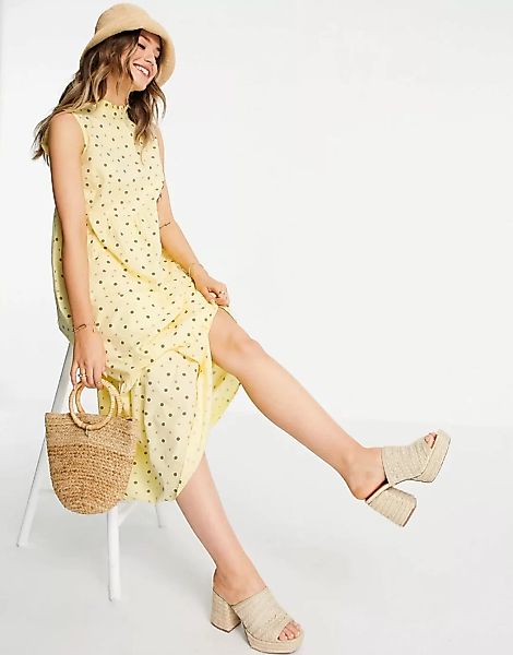 Pieces – Anais – Hochgeschlossenes Midi-Hängerkleid in Popcorngelb mit durc günstig online kaufen