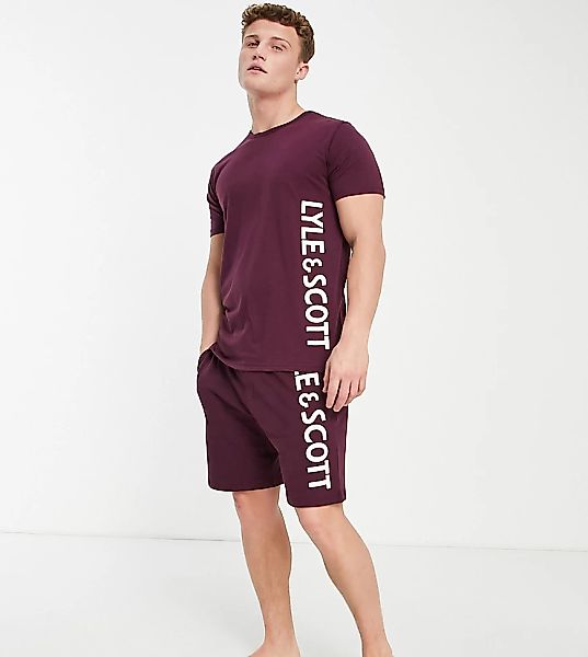 Lyle & Scott Bodywear – Ivan – Set aus T-Shirt und Shorts in Burgunderrot m günstig online kaufen