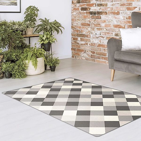 Teppich Geometrisches Muster gedrehtes Schachbrett Grau günstig online kaufen