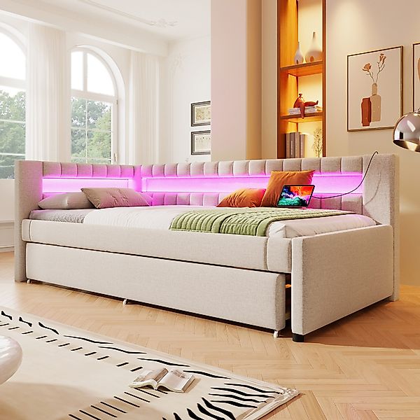 TavilaEcon Stapelbett aus Leinen und MDF, günstig online kaufen