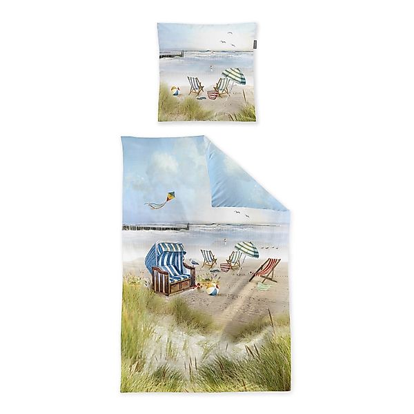 Irisette Mako Satin Bettwäsche Wave 8699-90 Strandkorb Dünen 135x200 günstig online kaufen