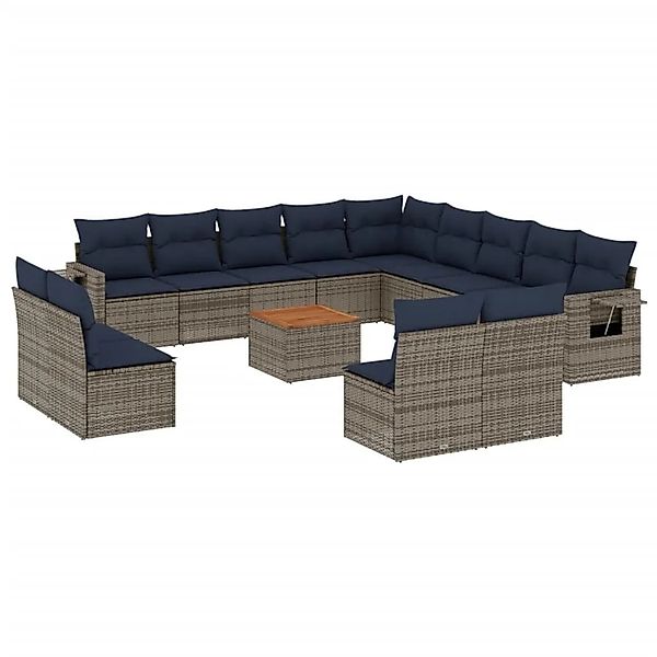 vidaXL 14-Tlg Gartensofa-Set mit Kissen Grau Polyrattan 3224822 günstig online kaufen