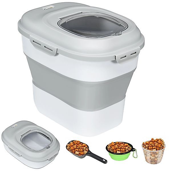 PawHut Futterbehälter mit Messbecher, Schüssel, mit Rollen, Kunststoff, TPE günstig online kaufen