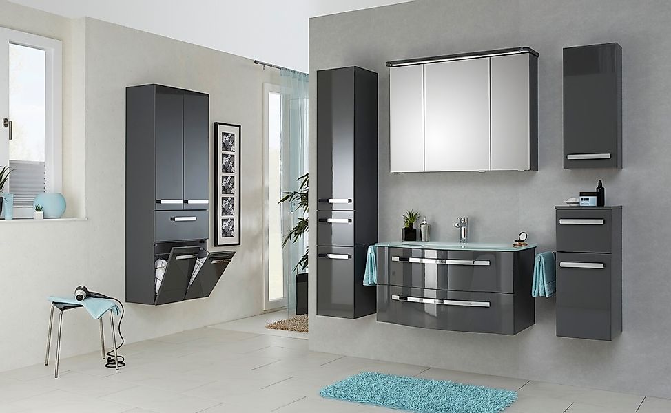 Saphir Badmöbel-Set "Serie 4005, vormontiert, Glaswaschbecken, Spiegelschra günstig online kaufen