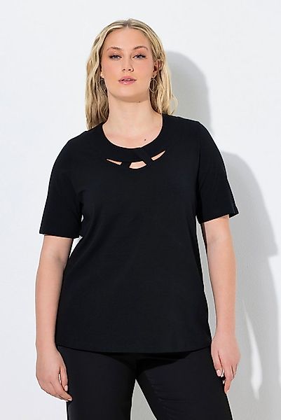 Ulla Popken T-Shirt T-Shirt drapierter Rundhalsausschnitt Cut-Out günstig online kaufen