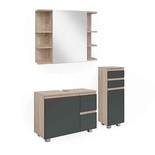 Vicco Badmöbel-Set J-Shape, Anthrazit/Sonoma, 3 Teile, günstig online kaufen