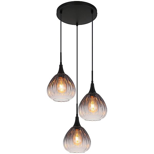 GLOBO Pendelleuchte schwarz Rauch Metall Glas H/D: ca. 120x44 cm E27 3 Bren günstig online kaufen