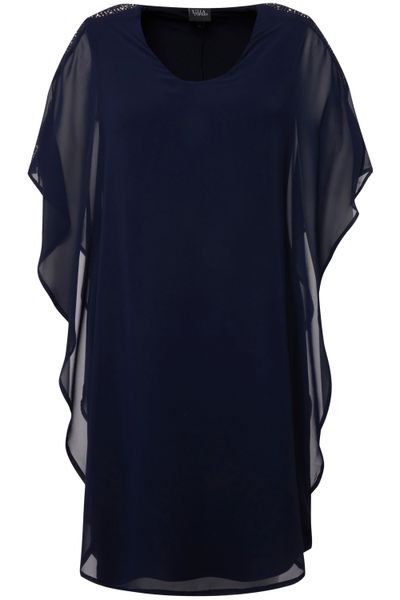 Ulla Popken Cocktailkleid Chiffonkleid doppellagig V-Ausschnitt günstig online kaufen