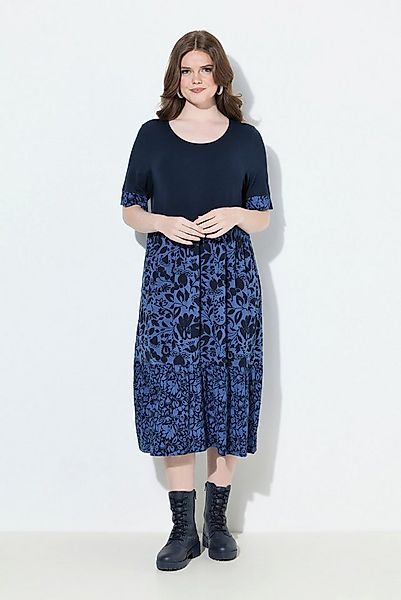 Ulla Popken Midikleid Jerseykeid Lagenoptik A-Linie Rundhals Halbarm günstig online kaufen