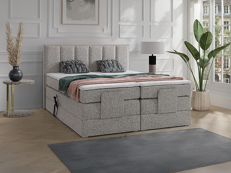 Boxspringbett mit Bett-Kopfteil + elektrisch verstellbare Lattenroste + Mat günstig online kaufen