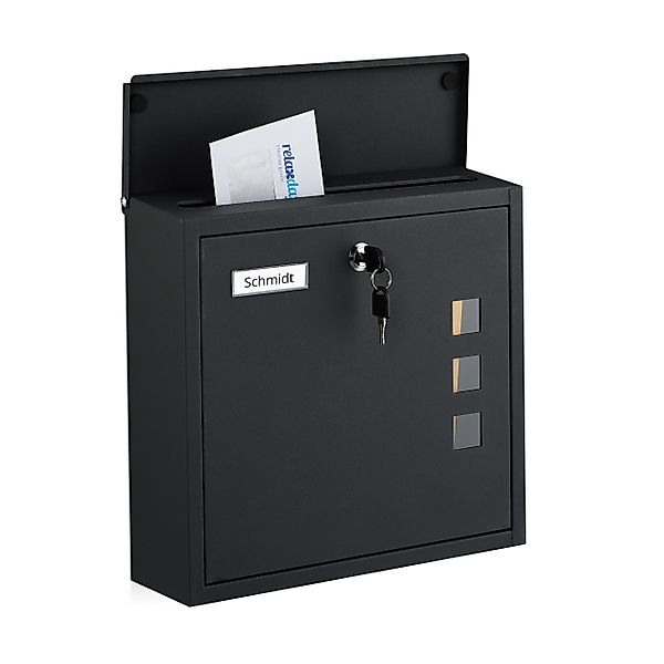 relaxdays Wandbriefkasten Briefkasten mit Sichtfenster, schwarz günstig online kaufen