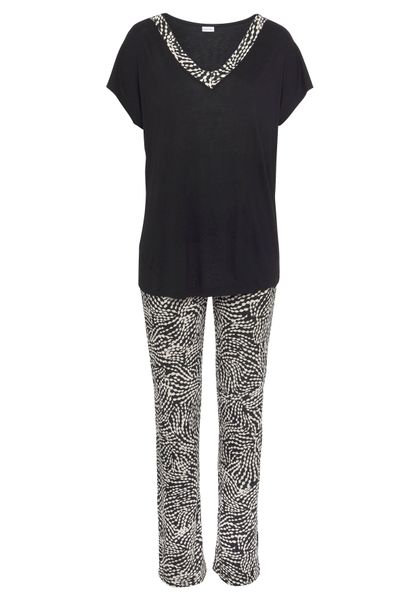 LASCANA Pyjama Set, 2 Stk. tlg., mit gemusterten Details günstig online kaufen