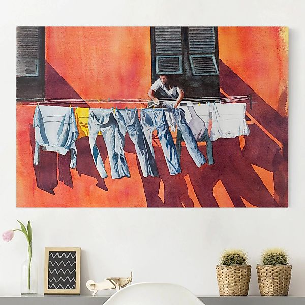 Leinwandbild Portrait - Querformat Wäsche im Sommerwind günstig online kaufen