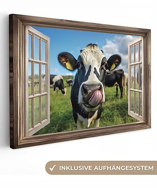 OneMillionCanvasses® Leinwandbild Durchgucken - Kuh - Wiese - Tiere - Natur günstig online kaufen