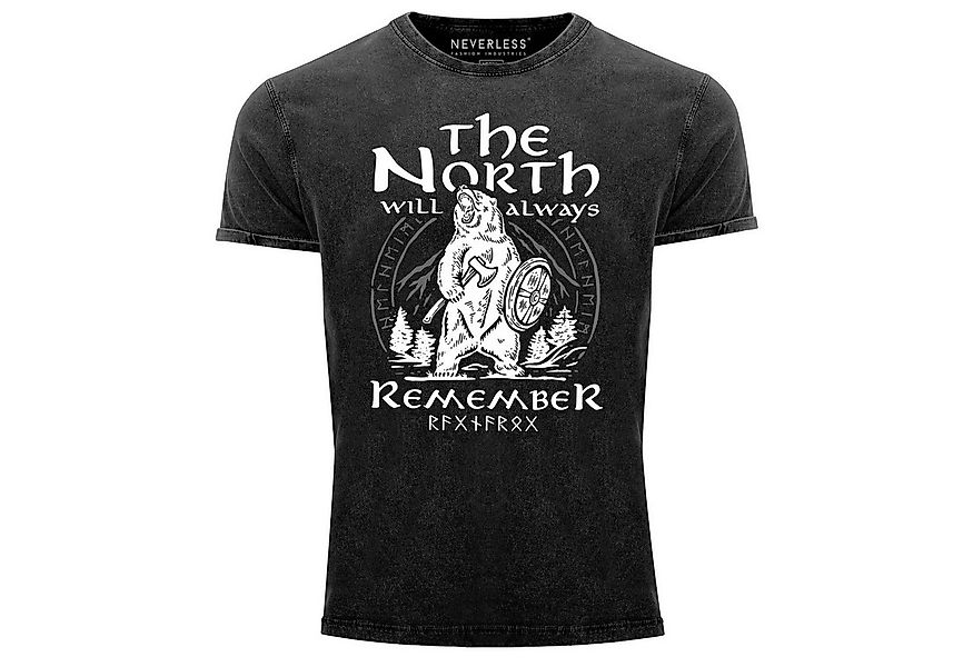 Neverless Print-Shirt Herren Vintage Shirt Bär Wiking Adventure Runen the N günstig online kaufen