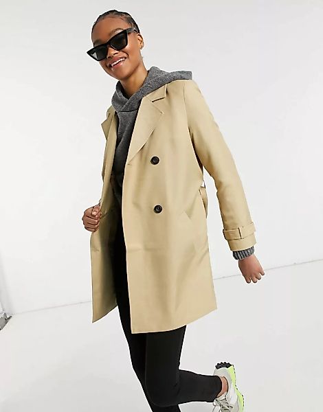 Vero Moda – Kurz geschnittener Trenchcoat in Beige-Schwarz günstig online kaufen