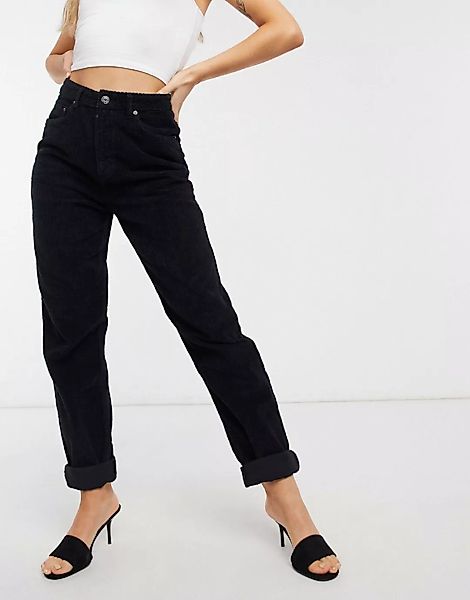 ASOS DESIGN – Legere Mom-Jeans mit hohem Bund aus schwarzem Cord günstig online kaufen