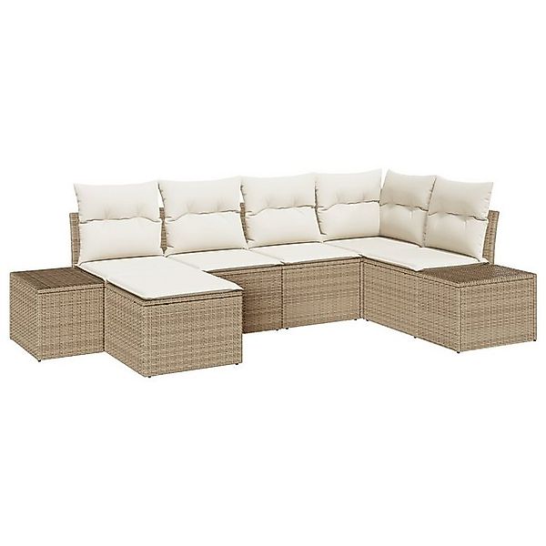 vidaXL Loungesofa 6-teiliges Garten-Sofa-Set mit Kissen Beige Poly-Rattan, günstig online kaufen