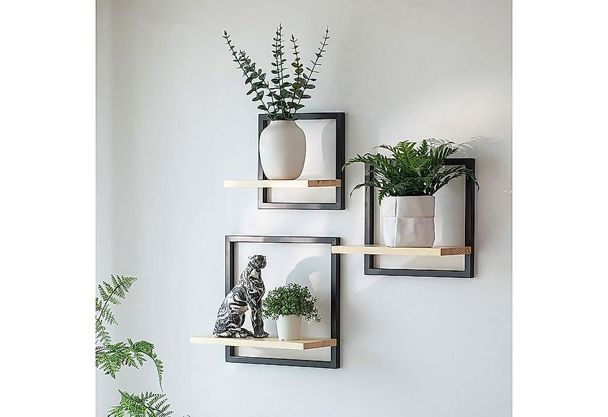 Holz Lichter Wandregal 3‑tlg. Floating Wandregal – Holz & Metall, modern ge günstig online kaufen