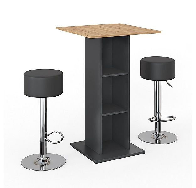 Vicco Bartisch Rodeo, Anthrazit/Goldkraft Eiche, 70 x 70 cm mit 2 Barhocker günstig online kaufen