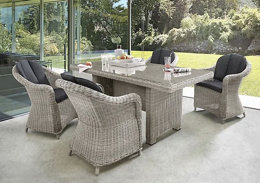 Destiny Garten-Essgruppe »MALAGA LUNA« 4x Sessel, 1x Tisch, inkl. Auflagen, günstig online kaufen