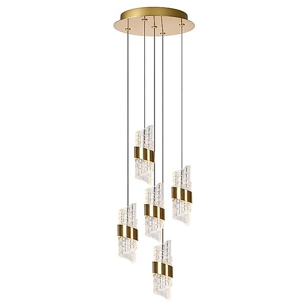 LED Pendelleuchte Kligande in Gold-matt und Transparent 5x 8W 2600lm günstig online kaufen