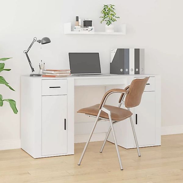 Vidaxl Schreibtisch Mit Stauraum Weiß Holzwerkstoff günstig online kaufen