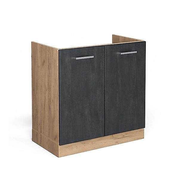 Vicco Spülenunterschrank R-Line Schwarz Beton/Goldkraft Eiche 80 cm AP Eich günstig online kaufen