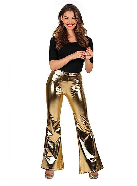 thetru Kostüm Disco Leggings für Damen gold, 70er Jahre Schlaghose mit Meta günstig online kaufen