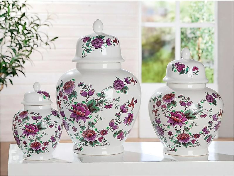 GILDE Dekovase »Deckelvase Florale, aus Keramik, Höhe ca. 31,5 cm«, (1 St.) günstig online kaufen