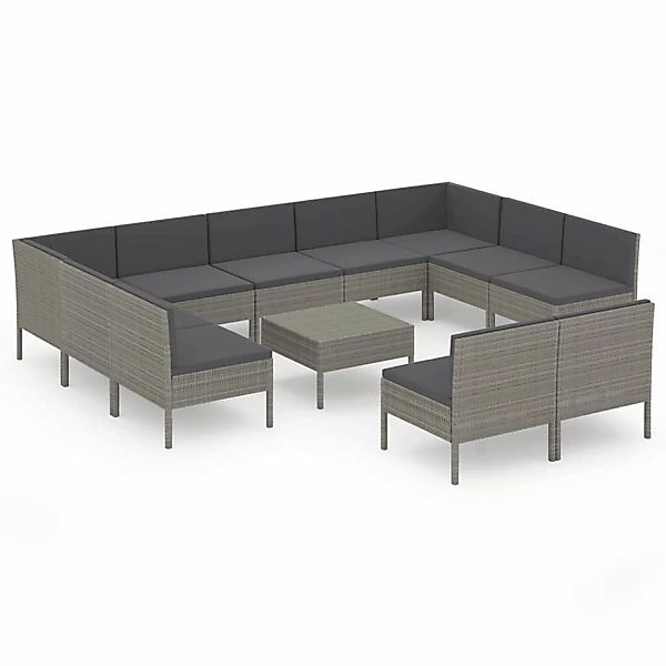 12-tlg. Garten-lounge-set Mit Auflagen Poly Rattan Grau günstig online kaufen