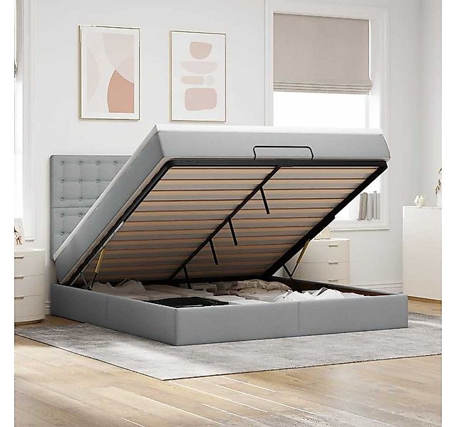 vidaXL Bett, Ottoman-Bett mit Matratze & LEDs Hellgrau 180x200 cm Stoff günstig online kaufen