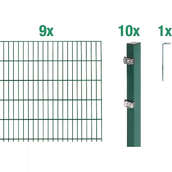 Metallzaun Grund-Set Doppelstabmatte verz. Grün beschichtet 9 x 2 m x 1,2 m günstig online kaufen