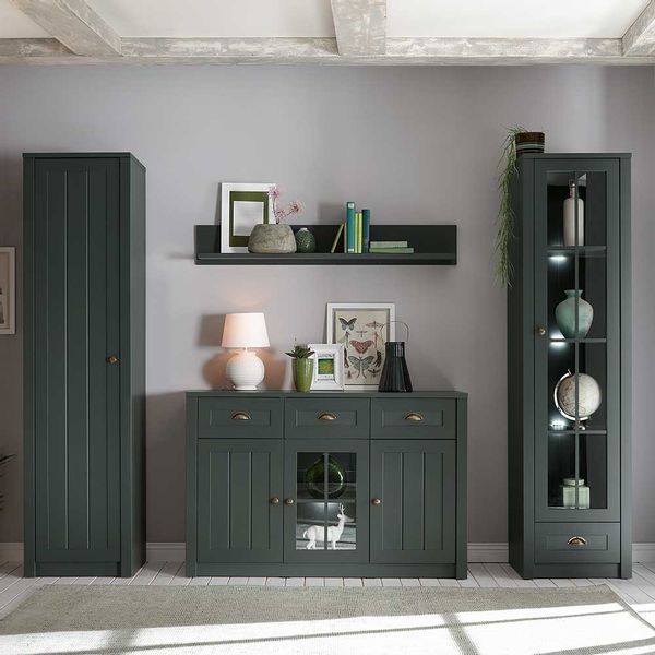 Wohnzimmer Anbauwand in Dunkelgrün Landhausstil (vierteilig) günstig online kaufen