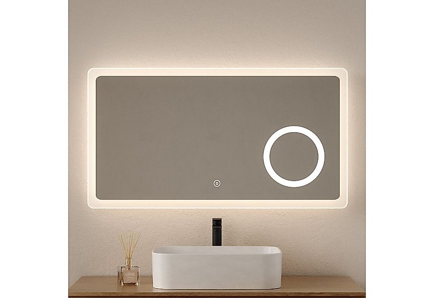 EMKE Badspiegel mit Beleuchtung 6500K Kaltweiß 3-fach Vergrößerung (Breite: günstig online kaufen