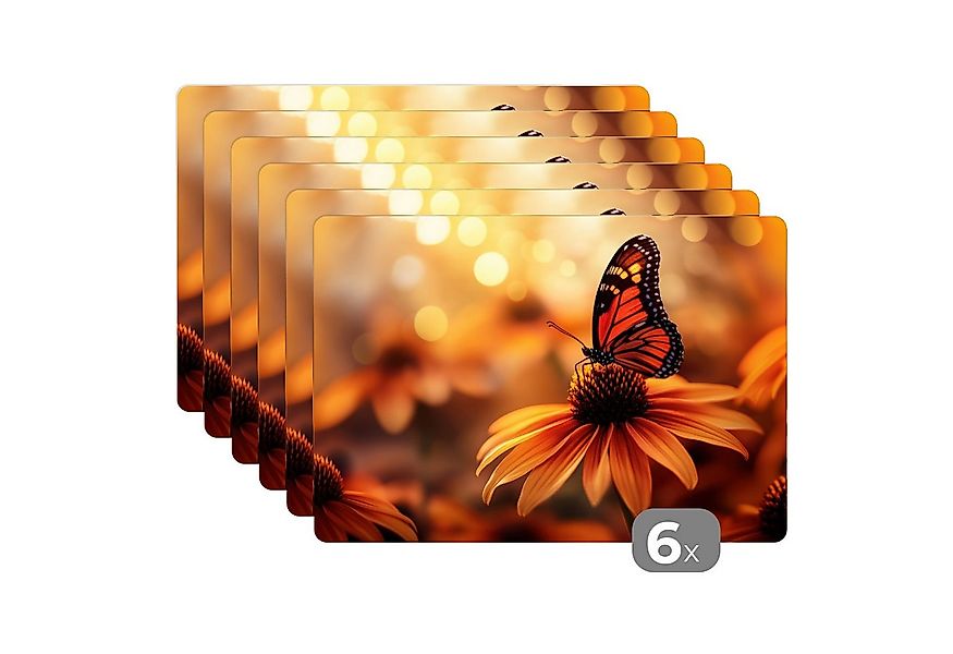 MuchoWow Platzset Schmetterling - Blumen - Orange, (6-St), Platzsets, Tisch günstig online kaufen