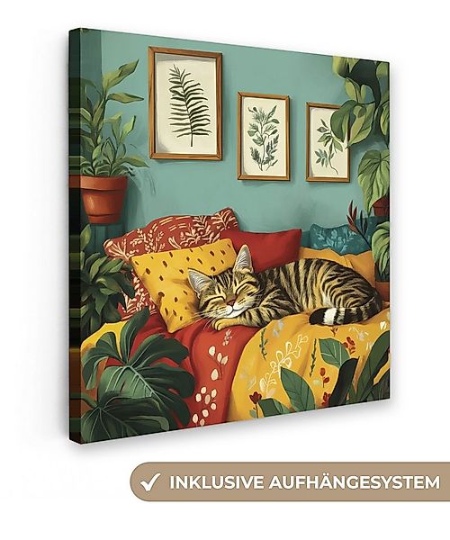 OneMillionCanvasses® Leinwandbild Katze - Pflanzen - Grün, Fotodruck (1 St) günstig online kaufen