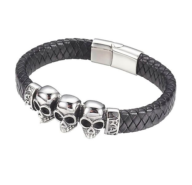 Westernlifestyle Lederarmband Stabiles Lederarmband geflochten mit 3 Totenk günstig online kaufen