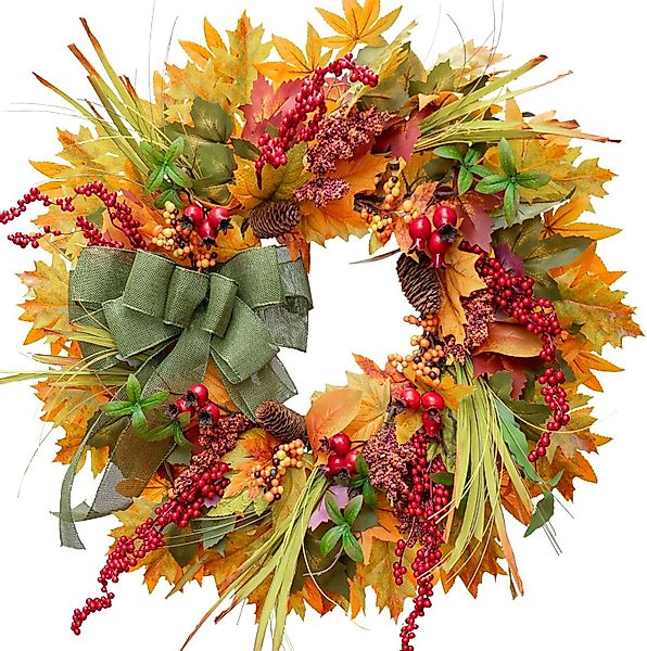Kunstkranz Herbst Türkranz, Ahornblätter Kürbis Beeren günstig online kaufen