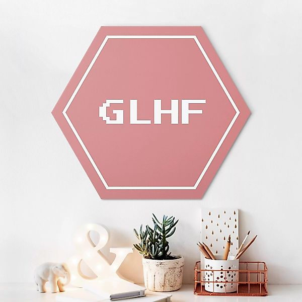 Hexagon-Alu-Dibond Bild Gaming Kürzel GLHF günstig online kaufen