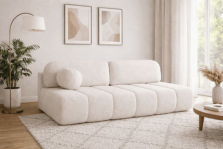 MOEBLO Sofa Fluffy aus Bouclé, Bequemes Sofa mit Schlaffunktion und Staurau günstig online kaufen