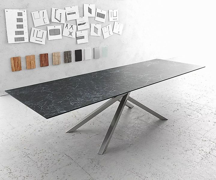 Esstisch Edge 300x100cm Keramik Laminam®Nero Greco Anthrazit Kreuzgestell R günstig online kaufen